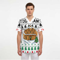 Jordan Christmas Scrub Top with Petra Monastery Snow Christmas Trees and Candy Cane Pattern - Wonder Print Shop