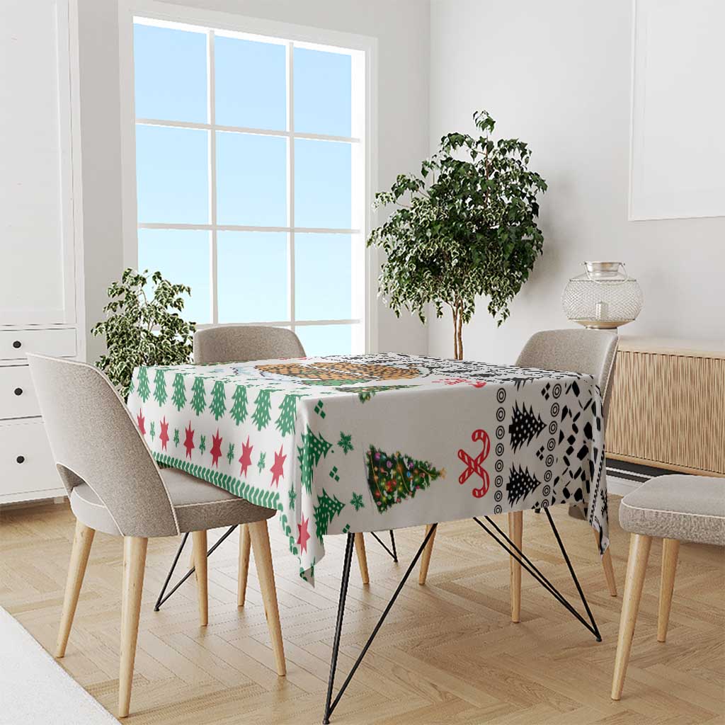 Jordan Christmas Tablecloth with Petra Monastery Snow Christmas Trees and Candy Cane Pattern - Wonder Print Shop