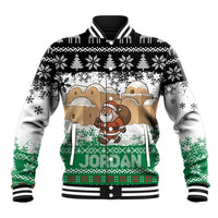 Jordan Christmas Baseball Jacket with Santa Snow Village Green and Black Snowflake Tree Pattern - Wonder Print Shop
