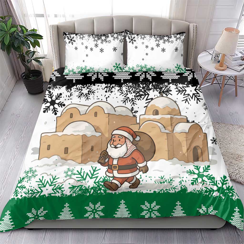 Jordan Christmas Bedding Set with Santa Snow Village Green and Black Snowflake Tree Pattern - Wonder Print Shop