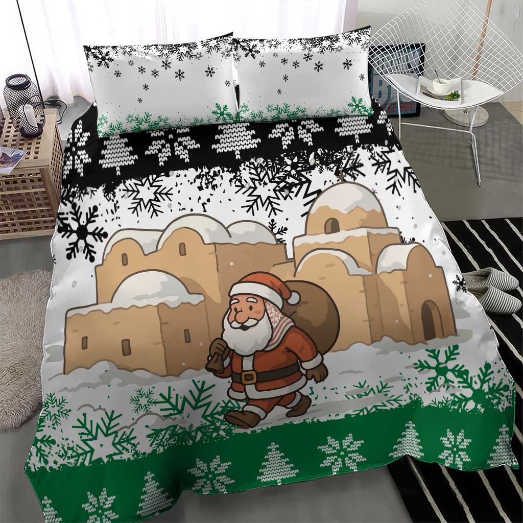 Jordan Christmas Bedding Set with Santa Snow Village Green and Black Snowflake Tree Pattern - Wonder Print Shop