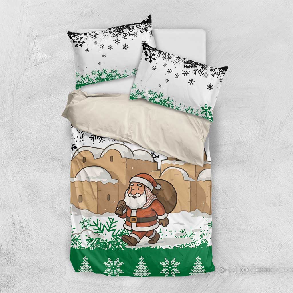Jordan Christmas Bedding Set with Santa Snow Village Green and Black Snowflake Tree Pattern - Wonder Print Shop