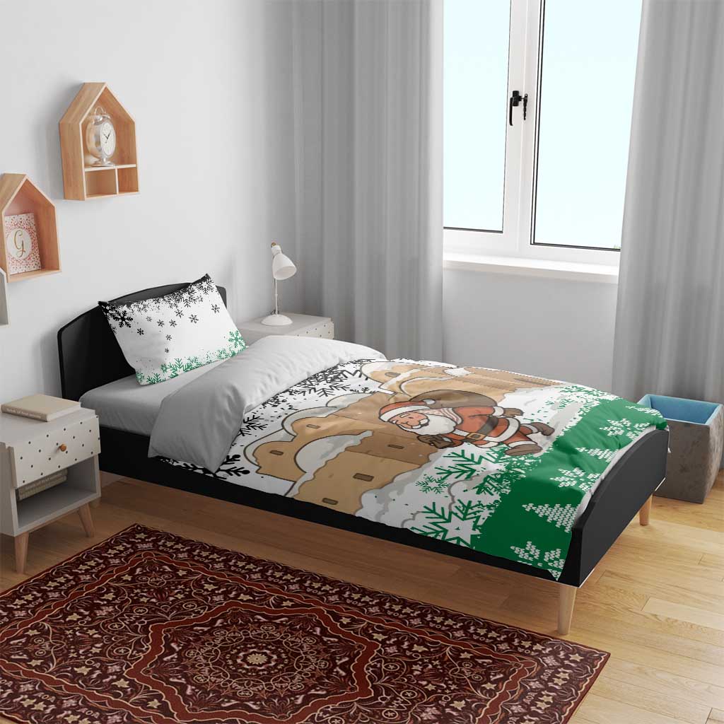 Jordan Christmas Bedding Set with Santa Snow Village Green and Black Snowflake Tree Pattern - Wonder Print Shop