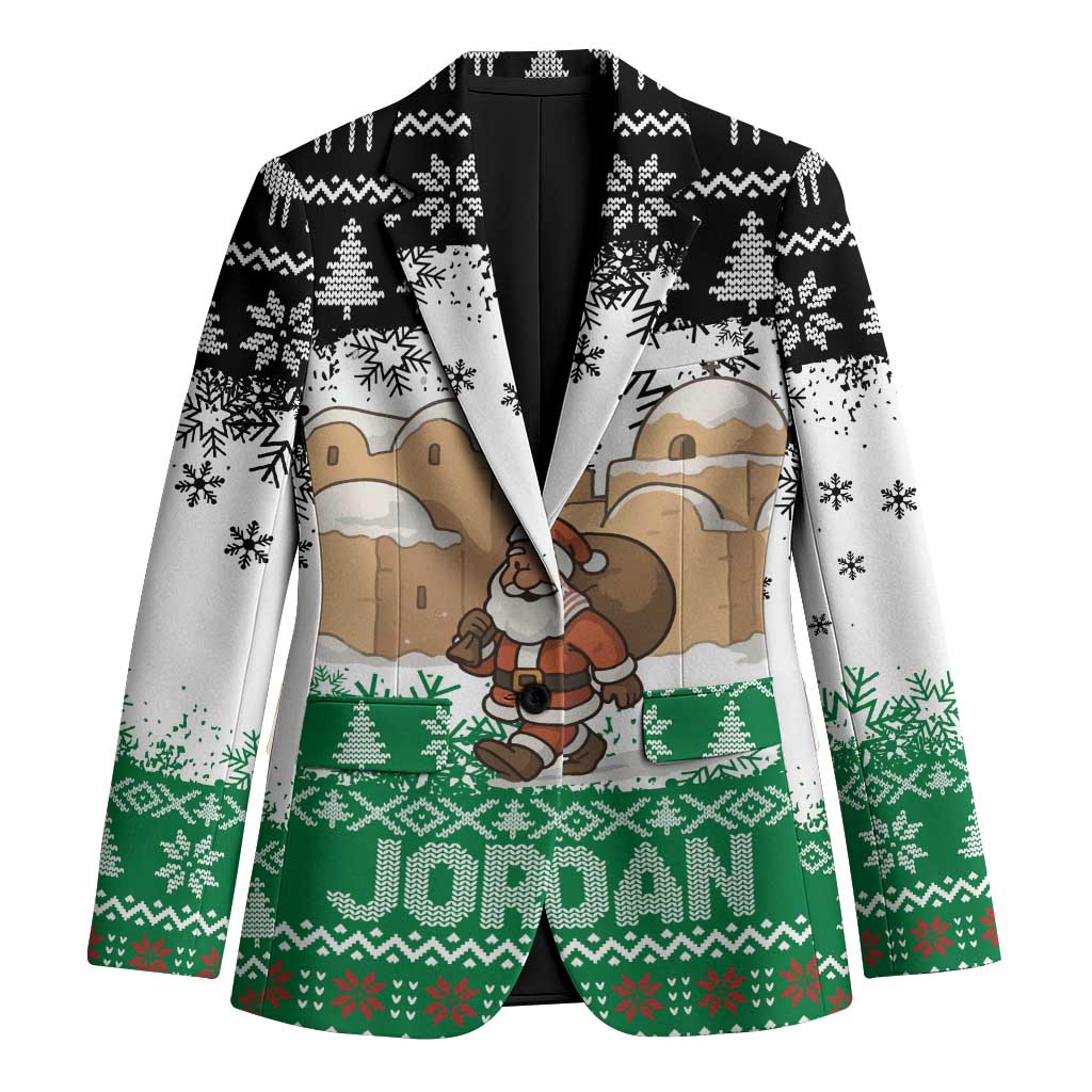 Jordan Christmas Blazer with Santa Snow Village Green and Black Snowflake Tree Pattern - Wonder Print Shop