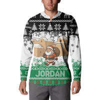 Jordan Christmas Button Sweatshirt with Santa Snow Village Green and Black Snowflake Tree Pattern - Wonder Print Shop