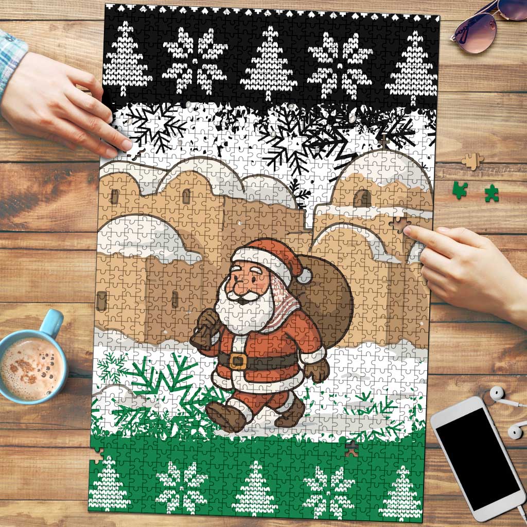 Jordan Christmas Puzzle with Santa Snow Village Green and Black Snowflake Tree Pattern - Wonder Print Shop