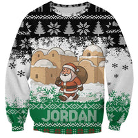 Jordan Christmas Sweatshirt with Santa Snow Village Green and Black Snowflake Tree Pattern - Wonder Print Shop