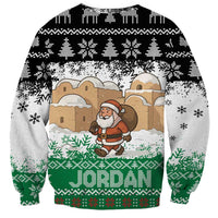 Jordan Christmas Sweatshirt with Santa Snow Village Green and Black Snowflake Tree Pattern - Wonder Print Shop
