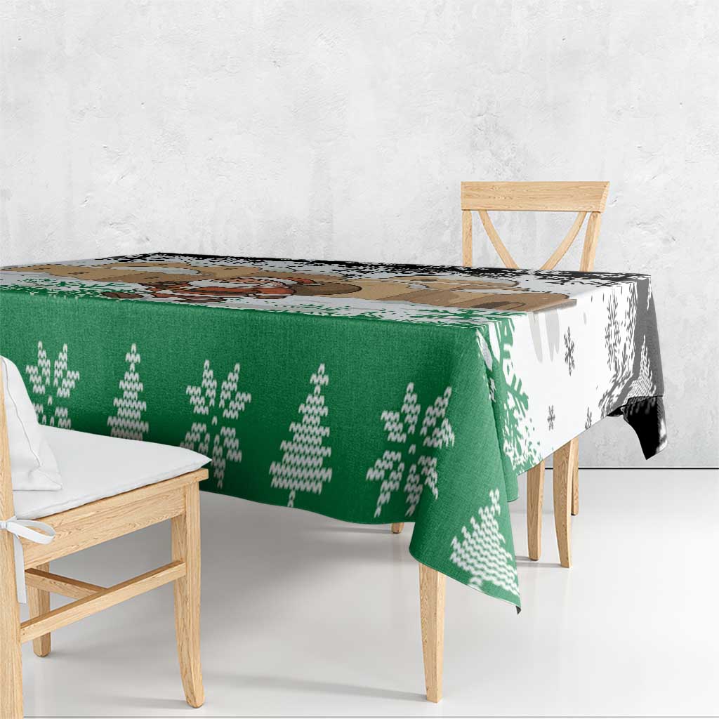 Jordan Christmas Tablecloth with Santa Snow Village Green and Black Snowflake Tree Pattern - Wonder Print Shop
