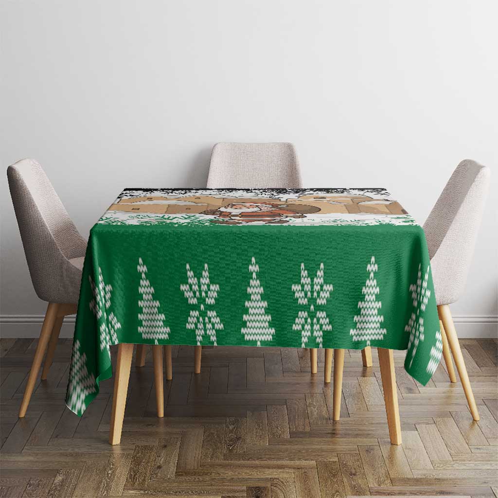 Jordan Christmas Tablecloth with Santa Snow Village Green and Black Snowflake Tree Pattern - Wonder Print Shop