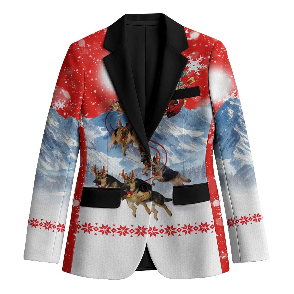 German Shepherd Christmas Blazer with Santa Sleigh Ride and Snowy Mountain Design - Wonder Print Shop
