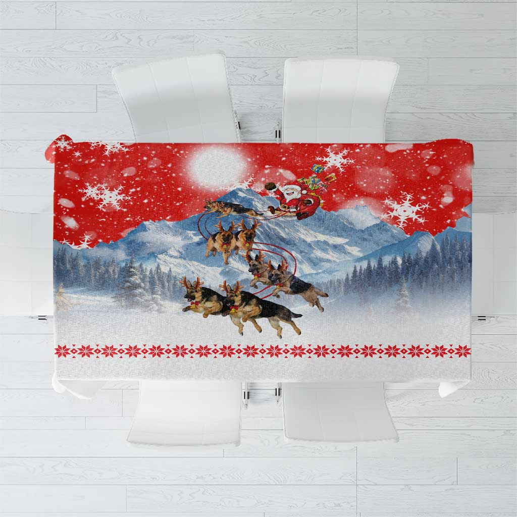 German Shepherd Christmas Tablecloth with Santa Sleigh Ride and Snowy Mountain Design - Wonder Print Shop