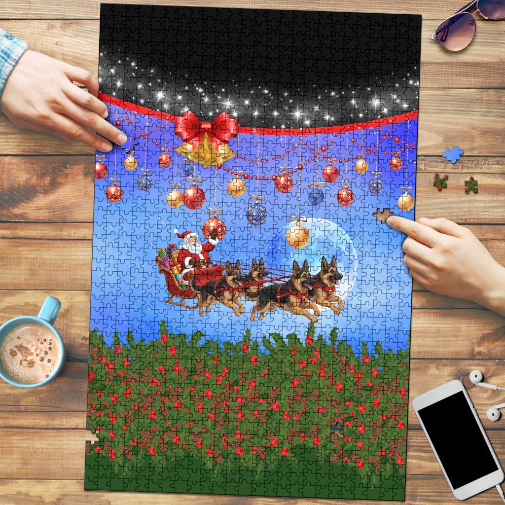 German Shepherd Christmas Puzzle with Santa Sleigh and Holiday Ornament Design - Wonder Print Shop