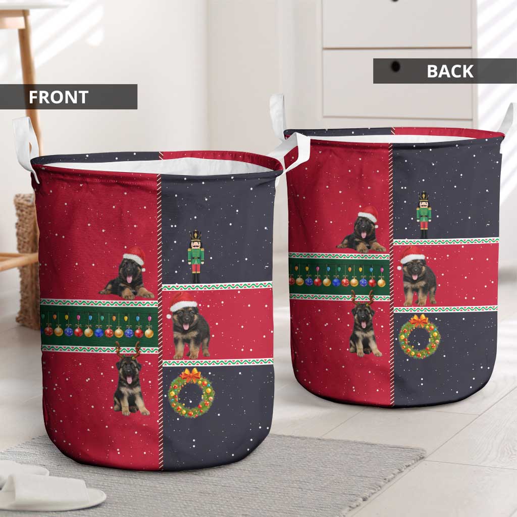 German Shepherd Puppy Christmas Laundry Basket with Ornaments Wreath and Nutcracker Design - Wonder Print Shop