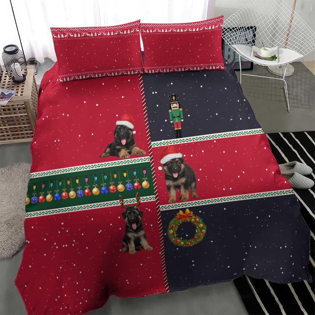 German Shepherd Puppy Christmas Bedding Set with Ornaments Wreath and Nutcracker Design - Wonder Print Shop