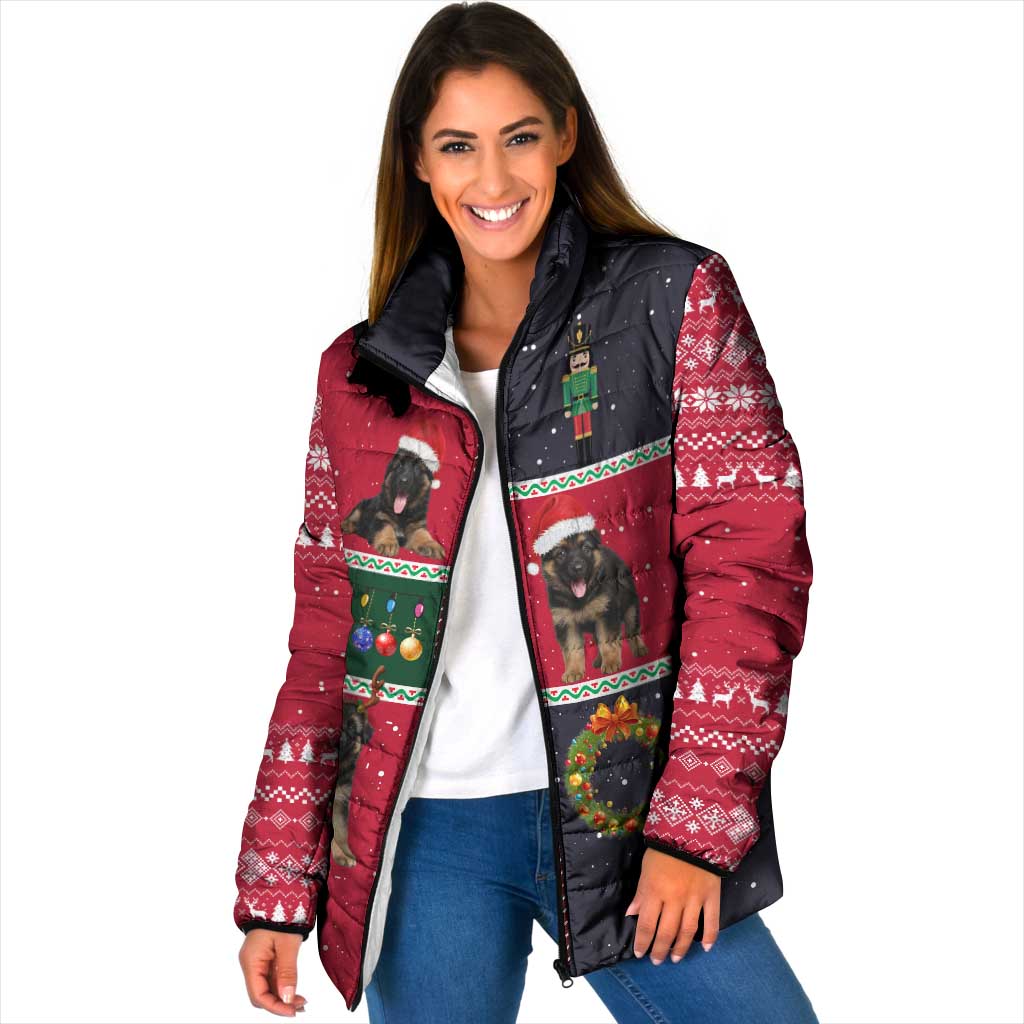 German Shepherd Puppy Christmas Padded Jacket with Ornaments Wreath and Nutcracker Design - Wonder Print Shop