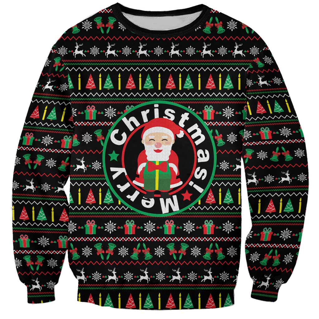 Gift For Merry Christmas Sweatshirt with Santa Claus and Holiday Icons Pattern - Wonder Print Shop