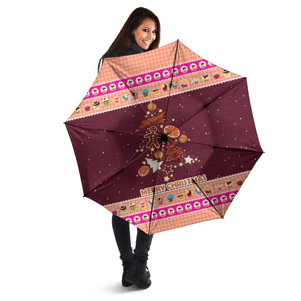 Christmas Cookie Umbrella with Gingerbread Tree Candy Ornaments and Sweet Treat Pattern - Wonder Print Shop