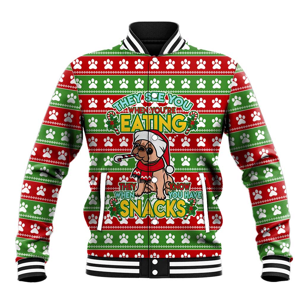 French Bulldog See You Eating Snacks Christmas Baseball Jacket Xmas Holiday Patterns - Wonder Print Shop