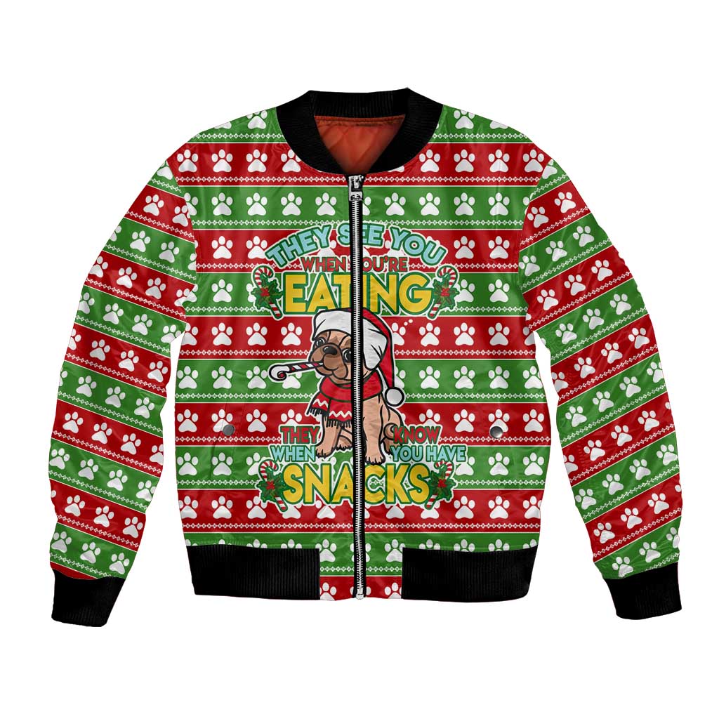 French Bulldog See You Eating Snacks Christmas Bomber Jacket Xmas Holiday Patterns - Wonder Print Shop