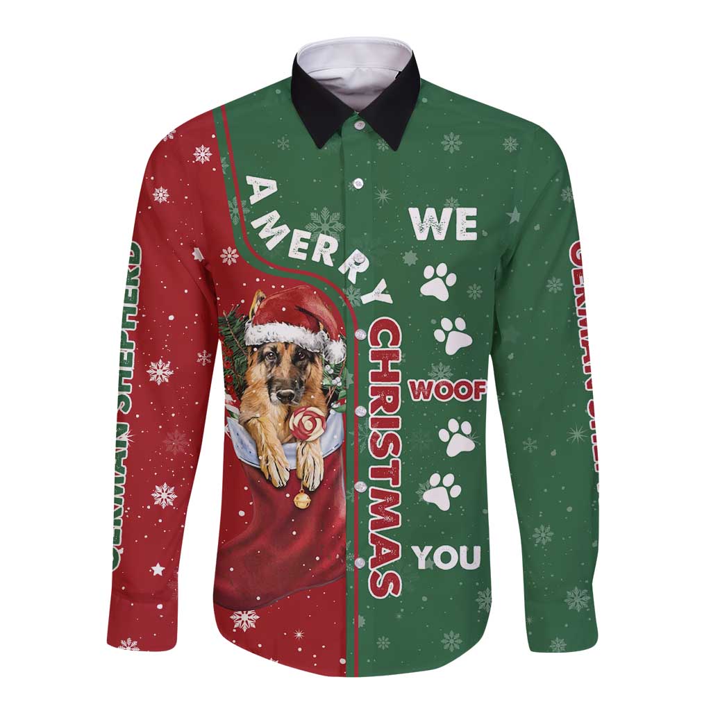 German Shepherd Merry Christmas Christmas Long Sleeve Button Shirt Xmas Holiday Patterns - Wonder Print Shop