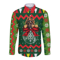 German Shepherd Ornament Christmas Long Sleeve Button Shirt Xmas Holiday Patterns - Wonder Print Shop