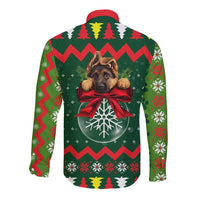 German Shepherd Ornament Christmas Long Sleeve Button Shirt Xmas Holiday Patterns - Wonder Print Shop