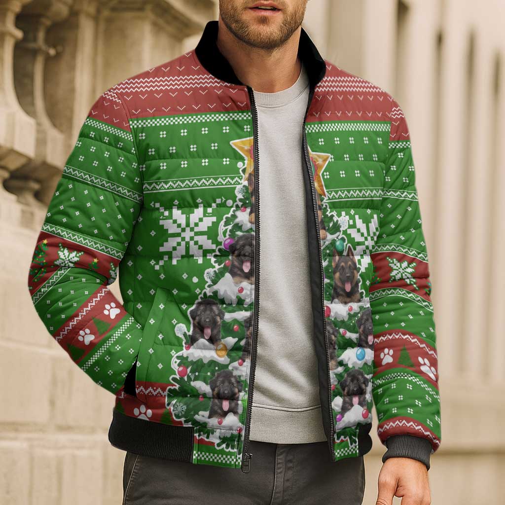 German Shepherd Pine Xmas Christmas Bomber Puffer Jacket Xmas Holiday Patterns - Wonder Print Shop