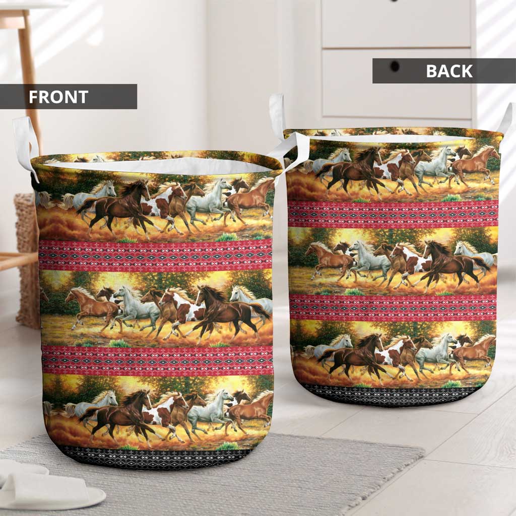 Horse Native American Pattern Christmas Christmas Laundry Basket Xmas Holiday Patterns - Wonder Print Shop