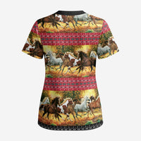 Horse Native American Pattern Christmas Christmas Scrub Top Xmas Holiday Patterns - undefined