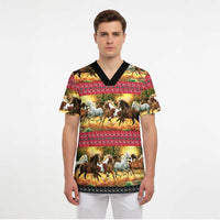 Horse Native American Pattern Christmas Christmas Scrub Top Xmas Holiday Patterns - undefined