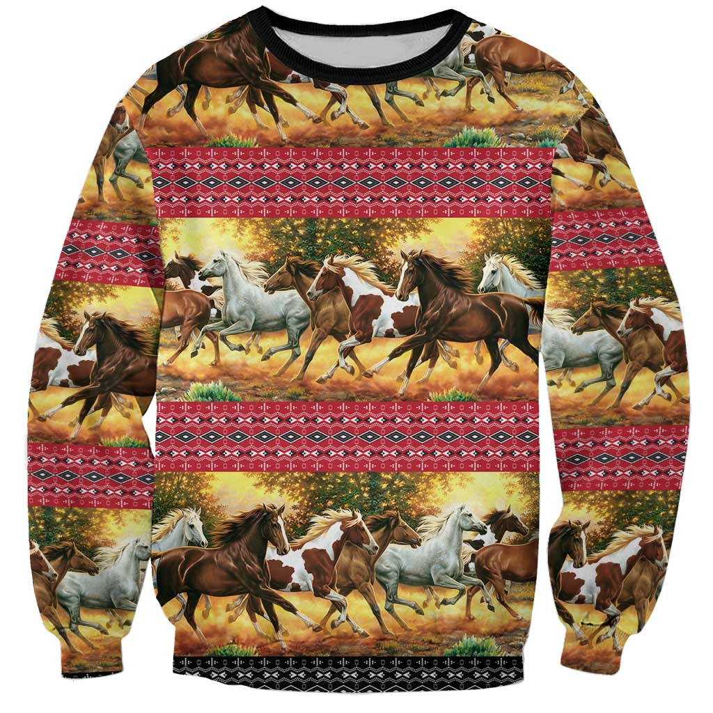 Horse Native American Pattern Christmas Christmas Sweatshirt Xmas Holiday Patterns - Wonder Print Shop