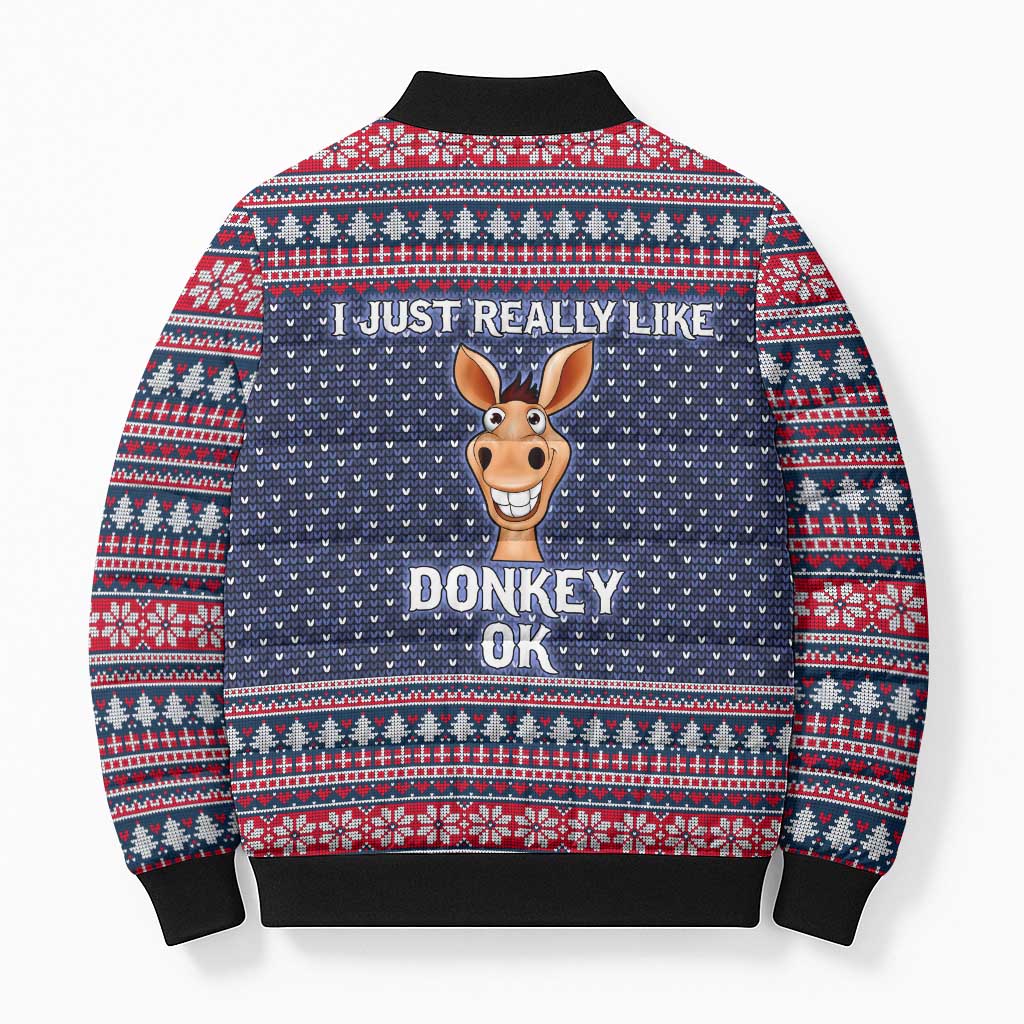 I Just Really Like Donkey Christmas Christmas Bomber Puffer Jacket Xmas Holiday Patterns - Wonder Print Shop