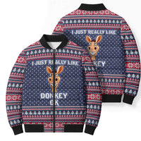 I Just Really Like Donkey Christmas Christmas Bomber Puffer Jacket Xmas Holiday Patterns - Wonder Print Shop
