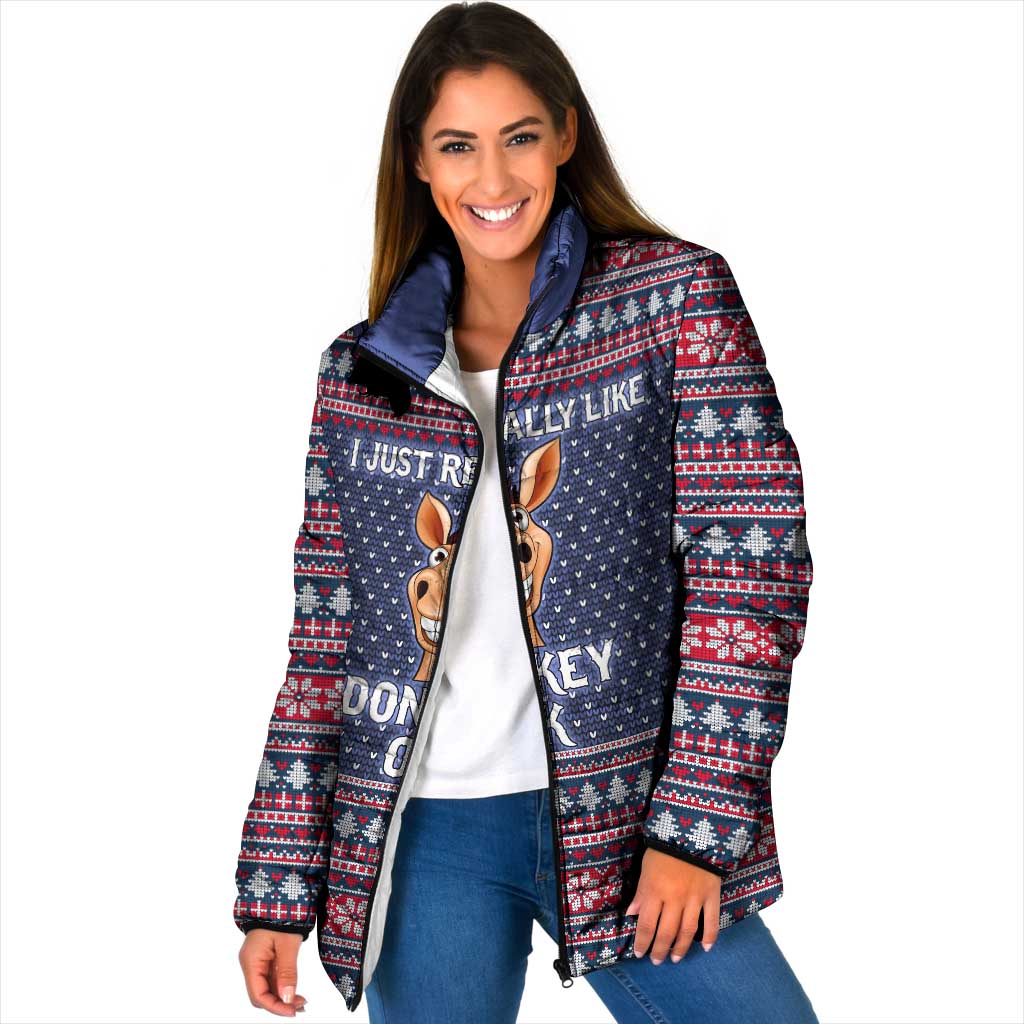 I Just Really Like Donkey Christmas Christmas Padded Jacket Xmas Holiday Patterns - Wonder Print Shop