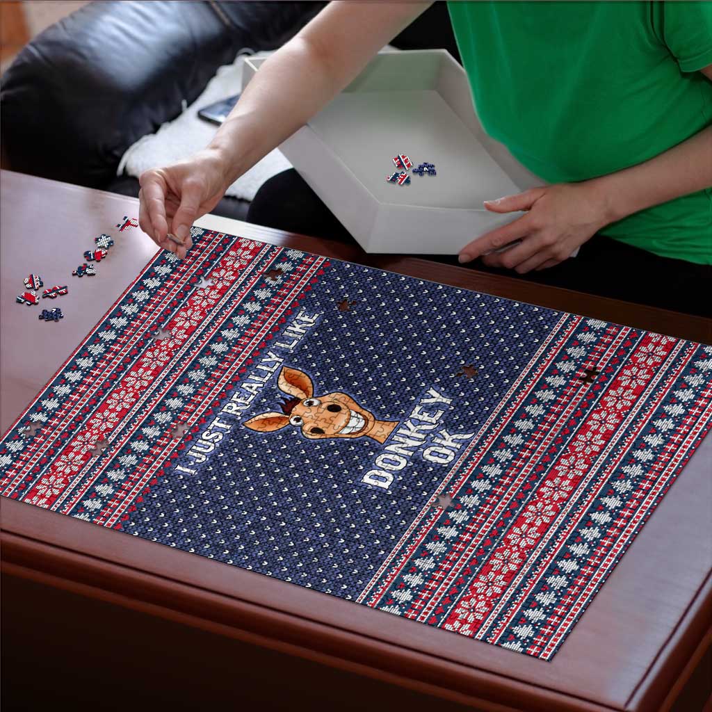 I Just Really Like Donkey Christmas Christmas Puzzle Xmas Holiday Patterns - Wonder Print Shop