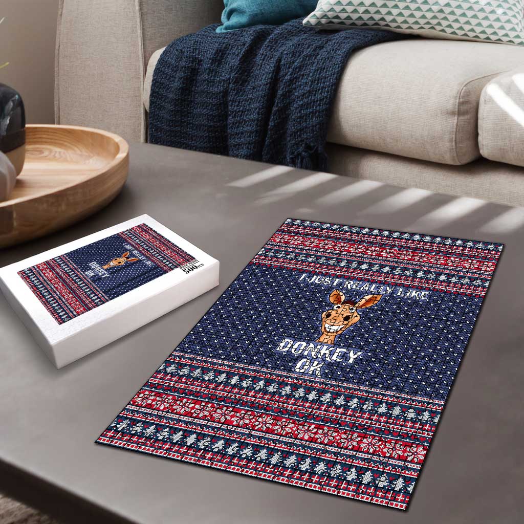 I Just Really Like Donkey Christmas Christmas Puzzle Xmas Holiday Patterns - Wonder Print Shop