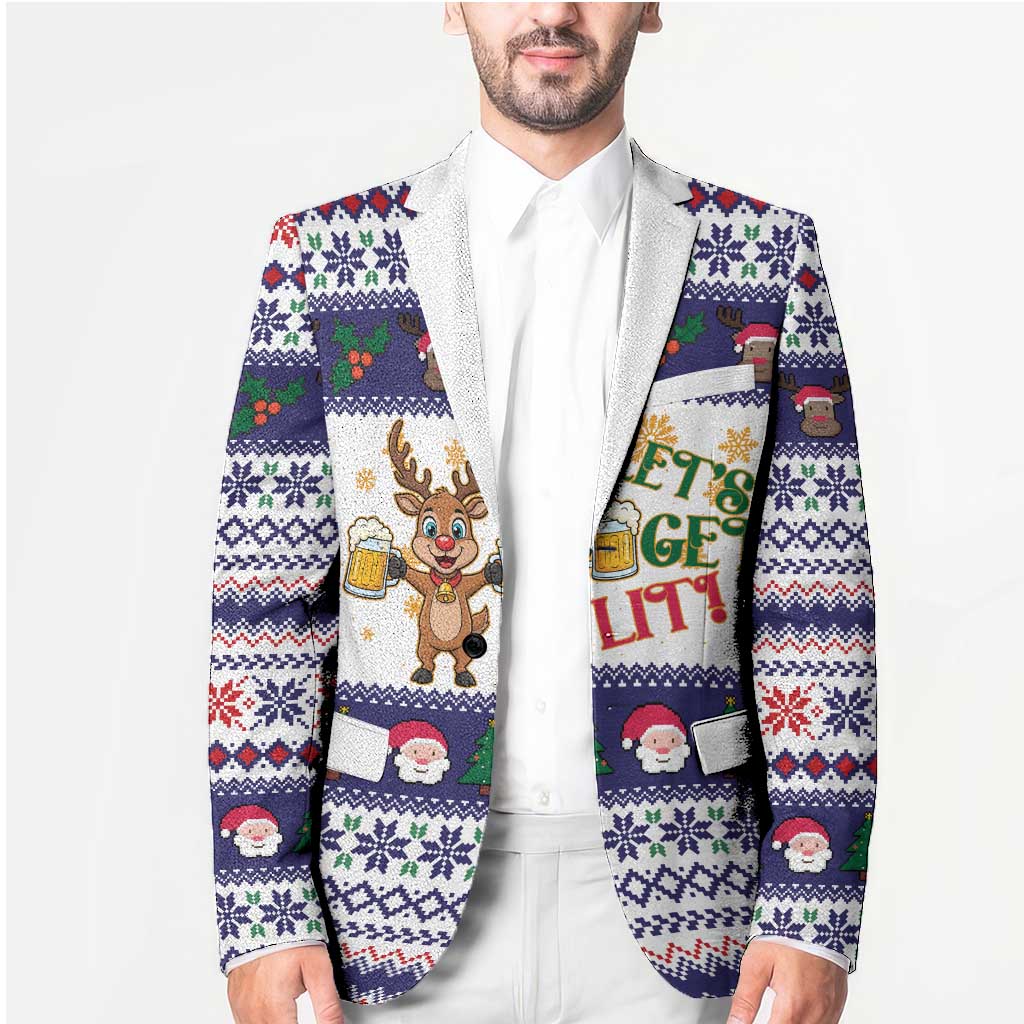 Reindeer Beer Christmas Blazer Xmas Holiday Patterns - Wonder Print Shop