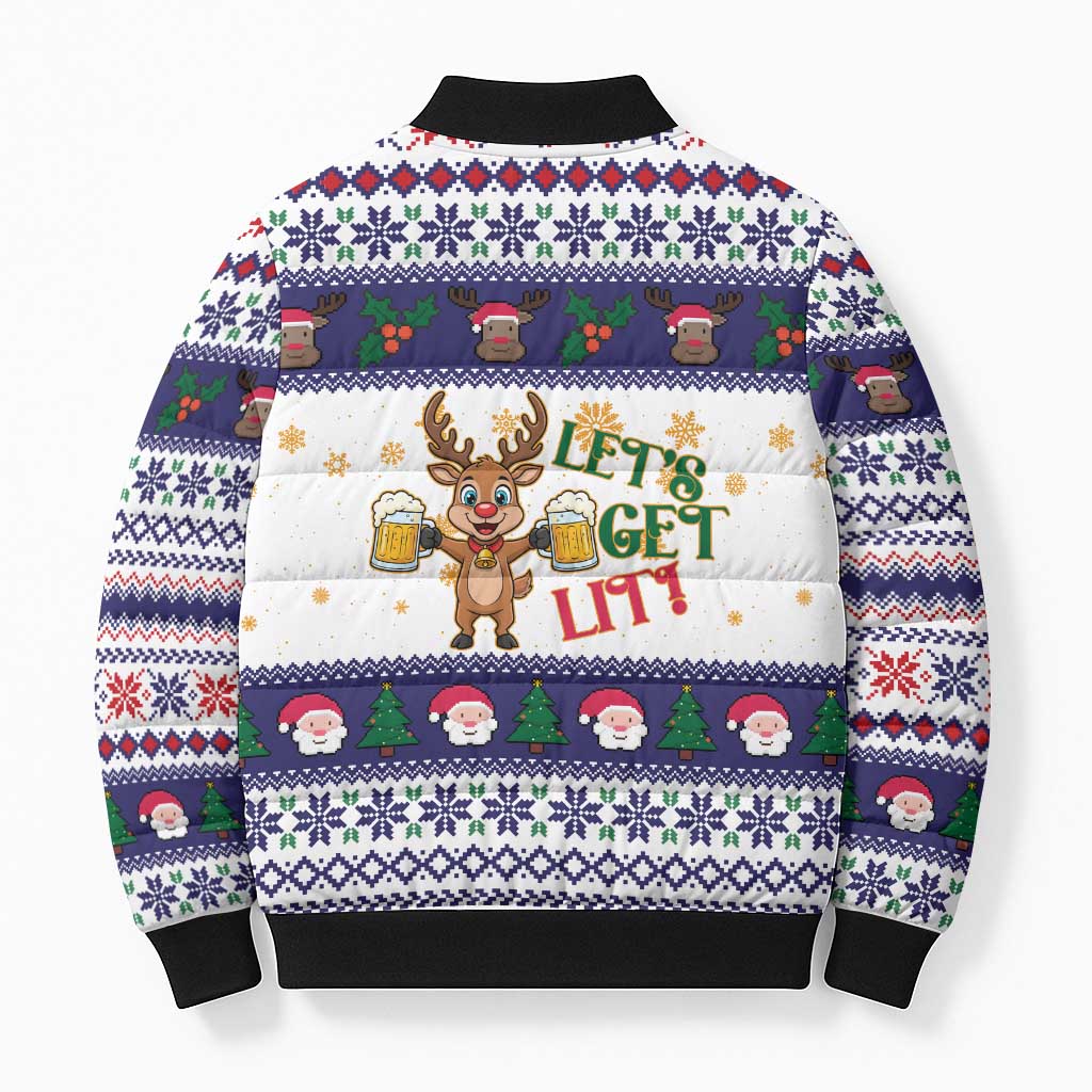 Reindeer Beer Christmas Bomber Puffer Jacket Xmas Holiday Patterns - Wonder Print Shop