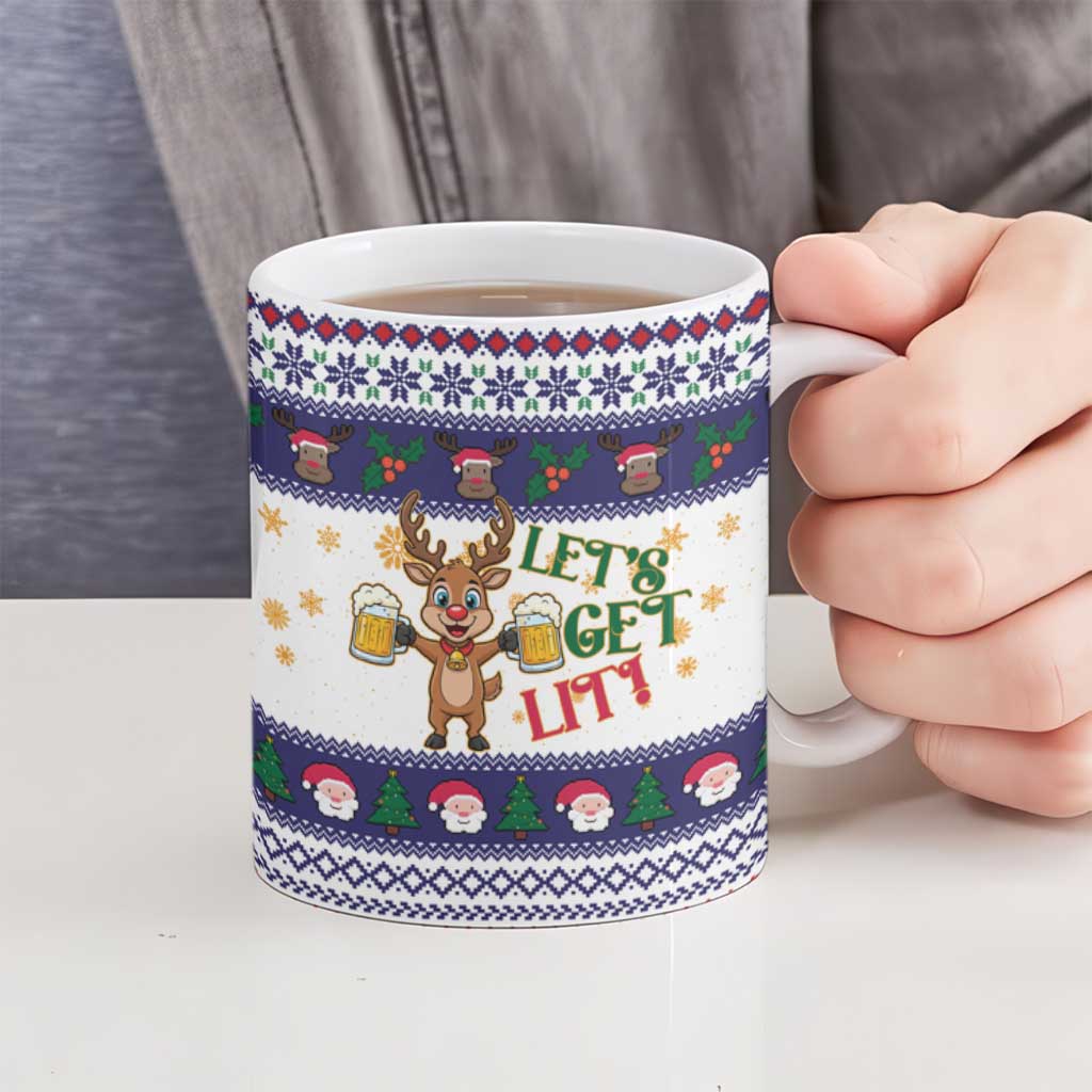 Reindeer Beer Christmas Ceramic Mug Xmas Holiday Patterns - Wonder Print Shop