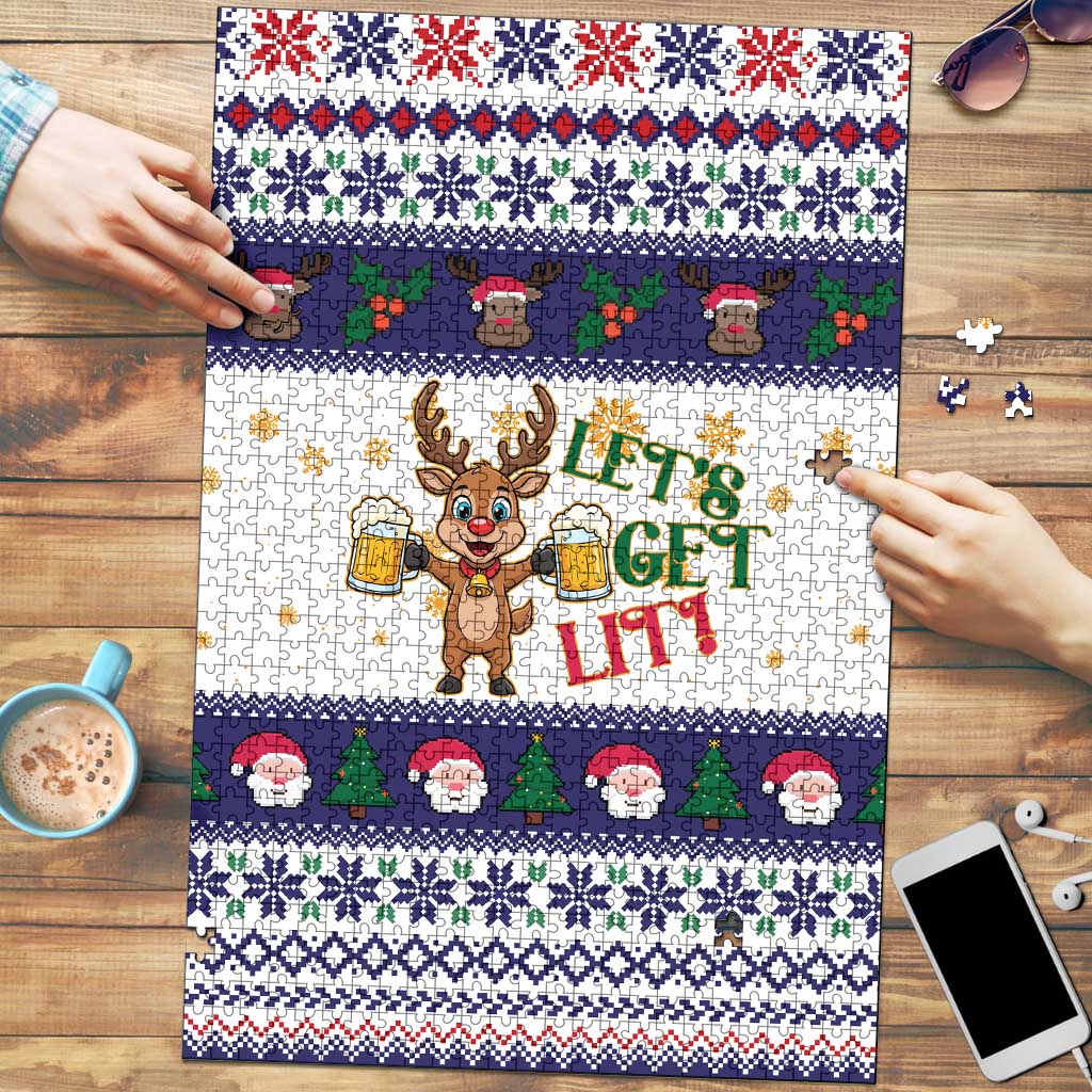 Reindeer Beer Christmas Puzzle Xmas Holiday Patterns - Wonder Print Shop