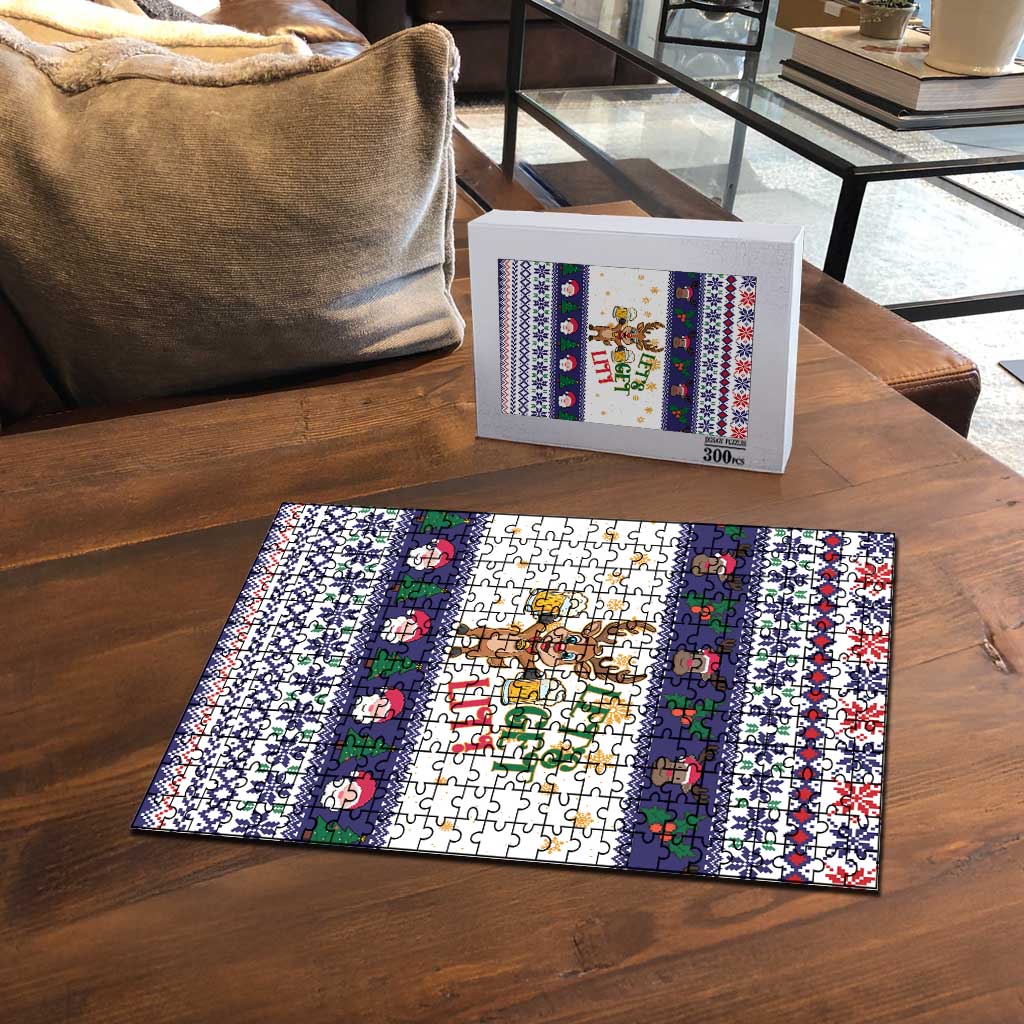Reindeer Beer Christmas Puzzle Xmas Holiday Patterns - Wonder Print Shop