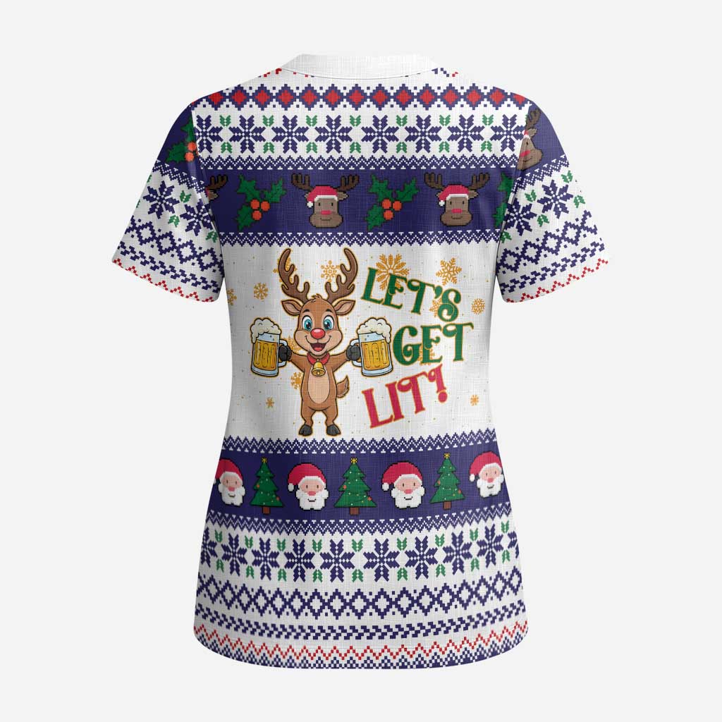 Reindeer Beer Christmas Scrub Top Xmas Holiday Patterns - Wonder Print Shop