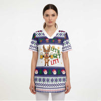 Reindeer Beer Christmas Scrub Top Xmas Holiday Patterns - Wonder Print Shop