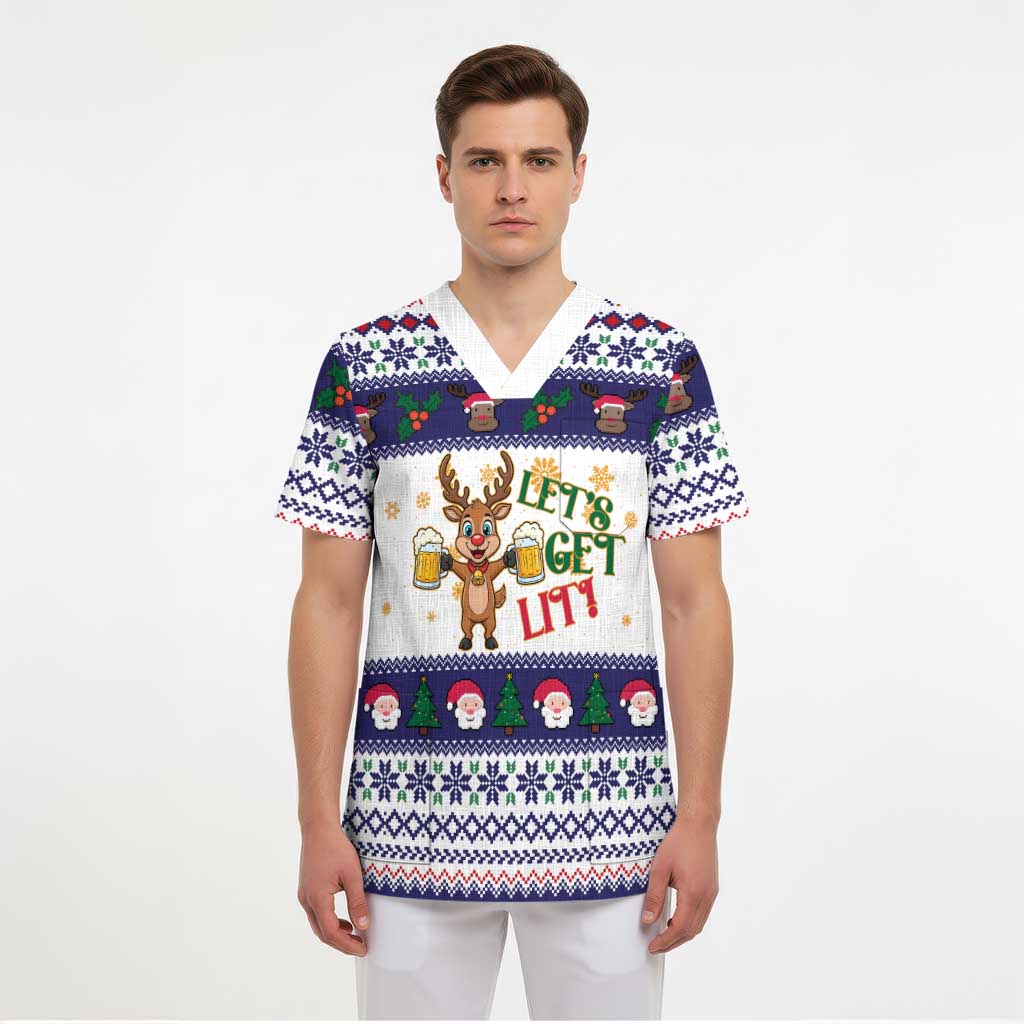 Reindeer Beer Christmas Scrub Top Xmas Holiday Patterns - Wonder Print Shop