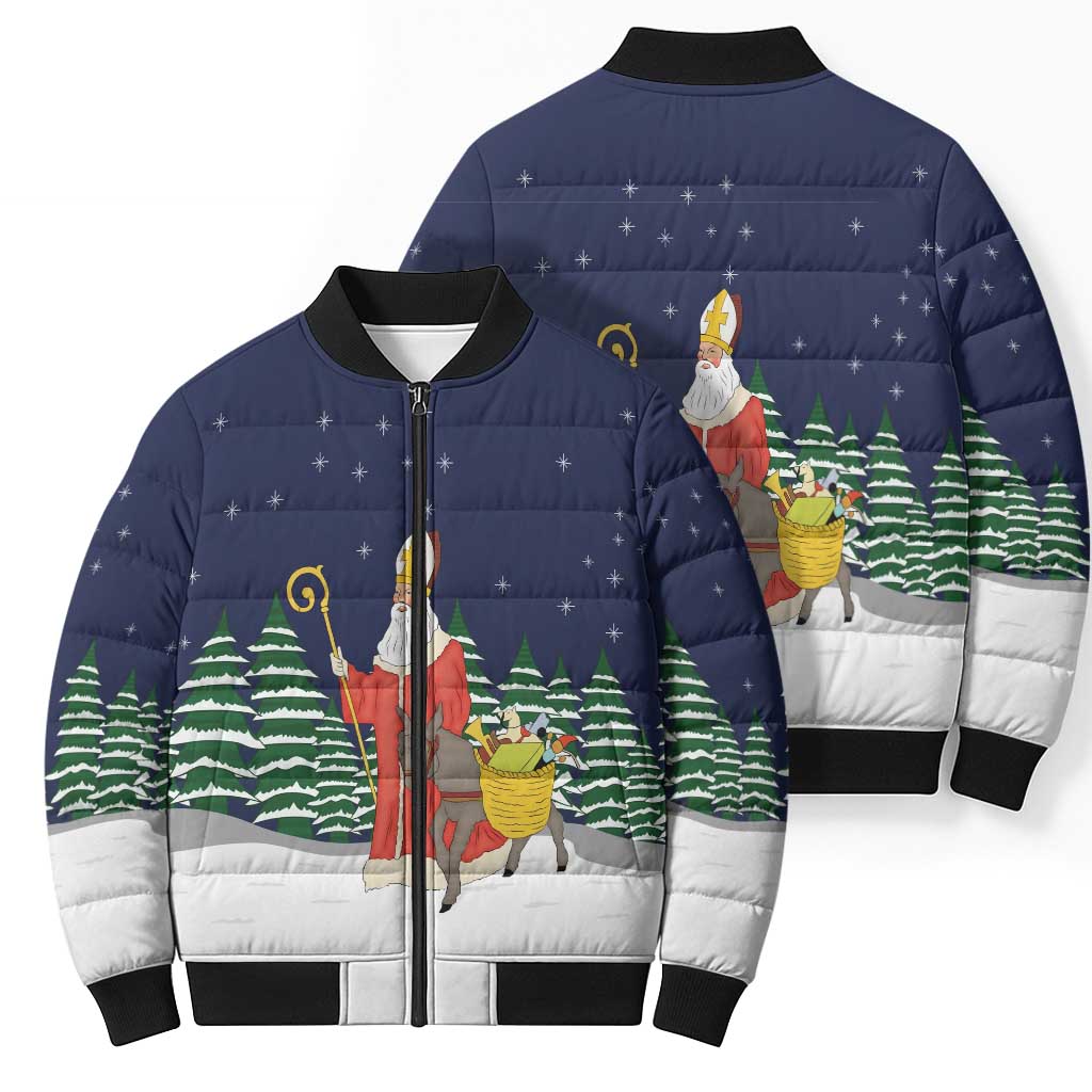 Saint Nicholas Christmas Bomber Puffer Jacket Xmas Holiday Patterns - Wonder Print Shop