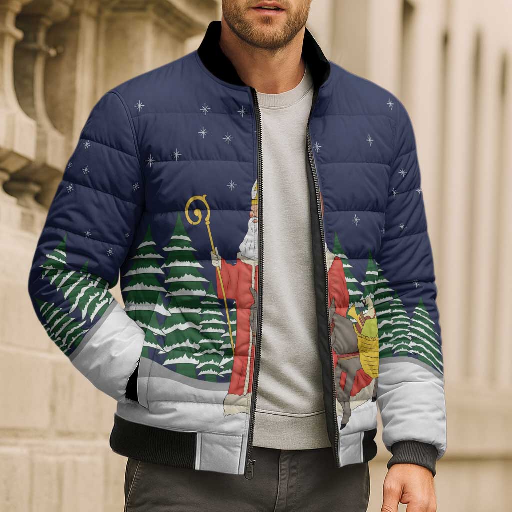 Saint Nicholas Christmas Bomber Puffer Jacket Xmas Holiday Patterns - Wonder Print Shop