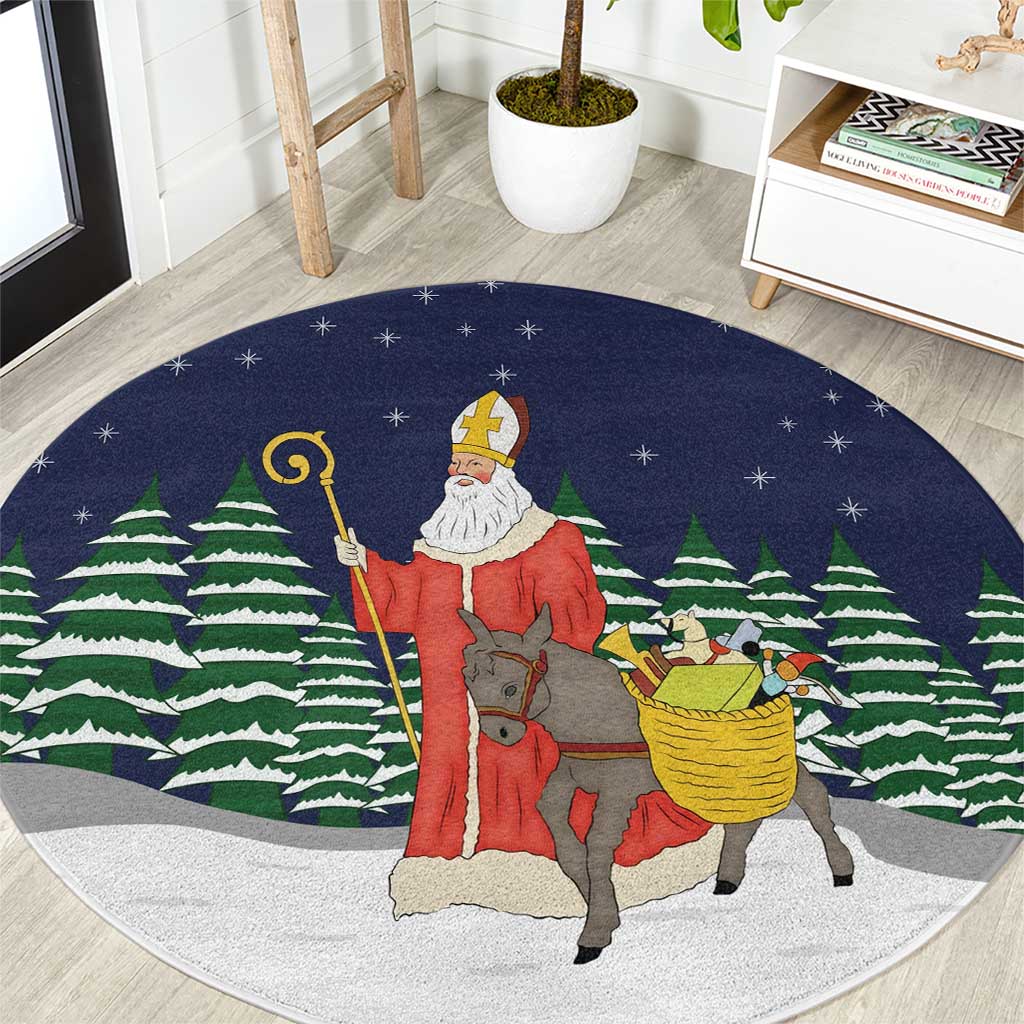 Saint Nicholas Christmas Round Carpet Xmas Holiday Patterns - Wonder Print Shop
