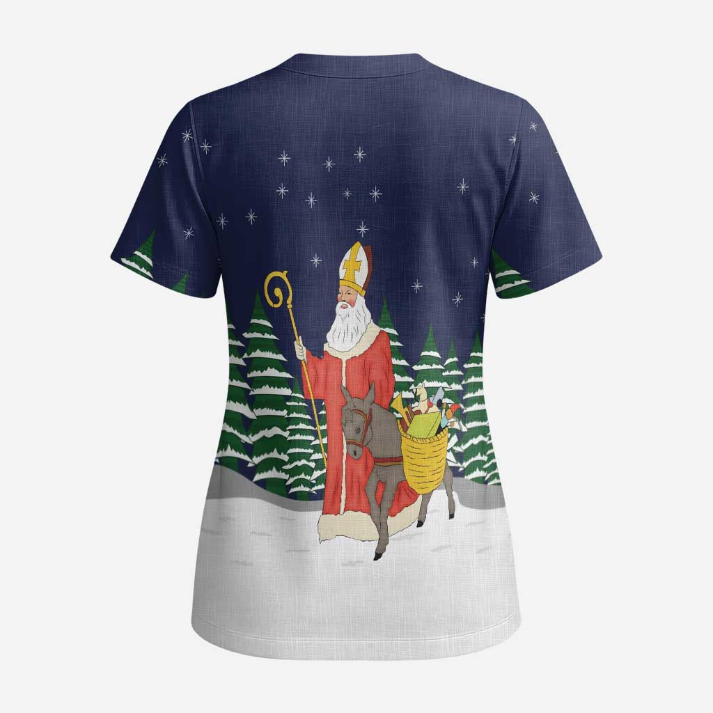 Saint Nicholas Christmas Scrub Top Xmas Holiday Patterns - Wonder Print Shop