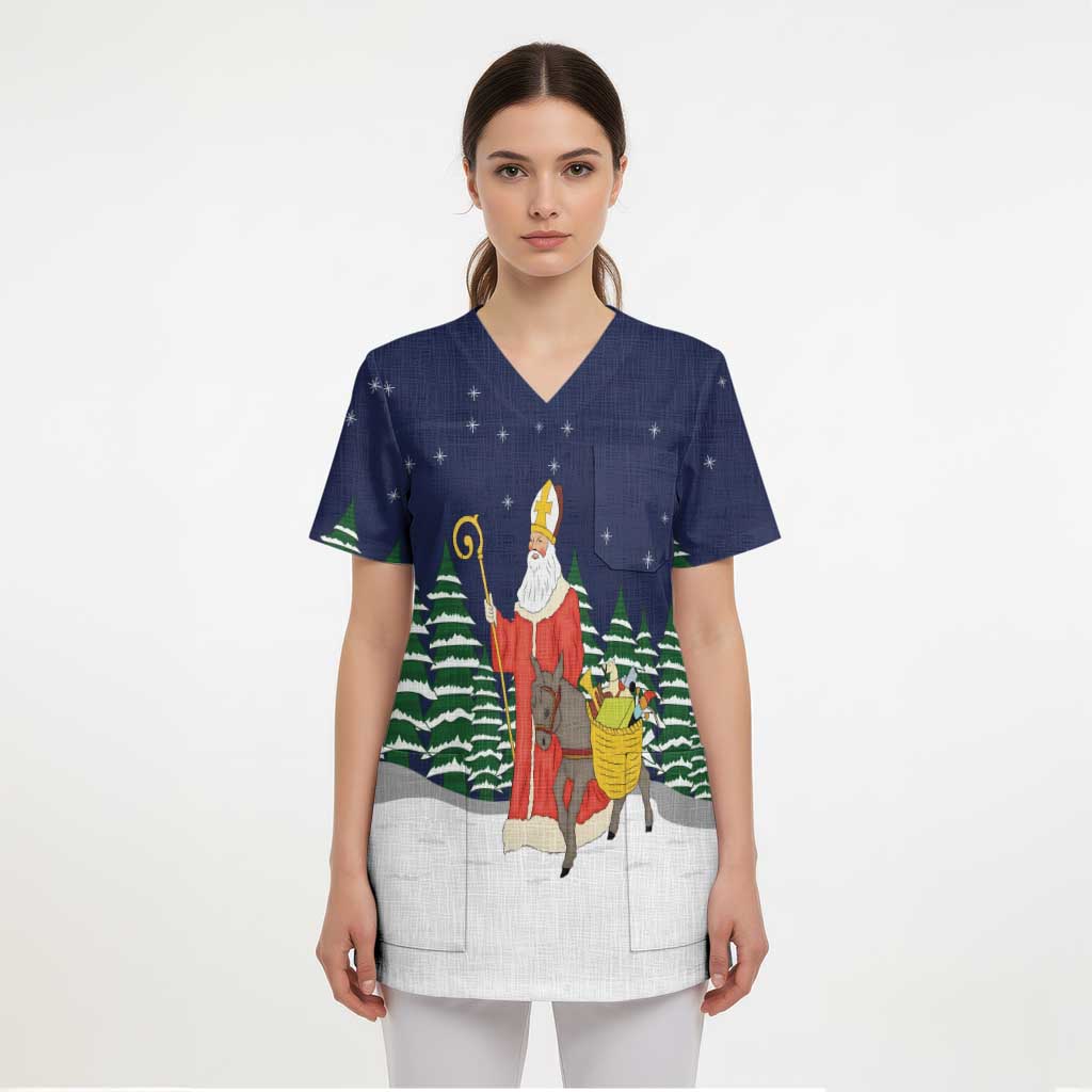 Saint Nicholas Christmas Scrub Top Xmas Holiday Patterns - Wonder Print Shop